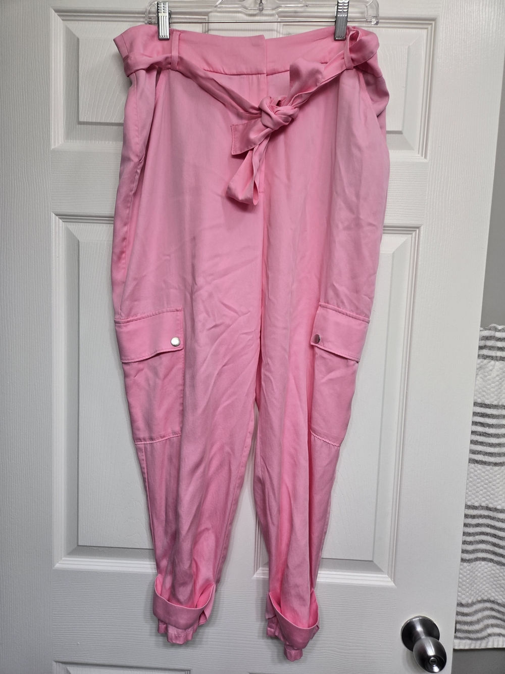 Express Pink Tie-Waist Cargo Joggers